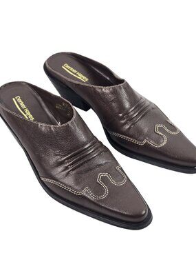Brown Leather Mule Slip On Shoes Pointed Toe Western Coastal Cowgirl Brazil 8